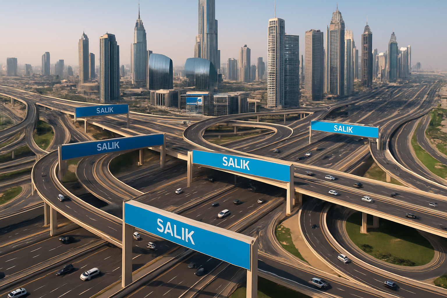 Aerial view of Dubai’s expressways with paid road sections