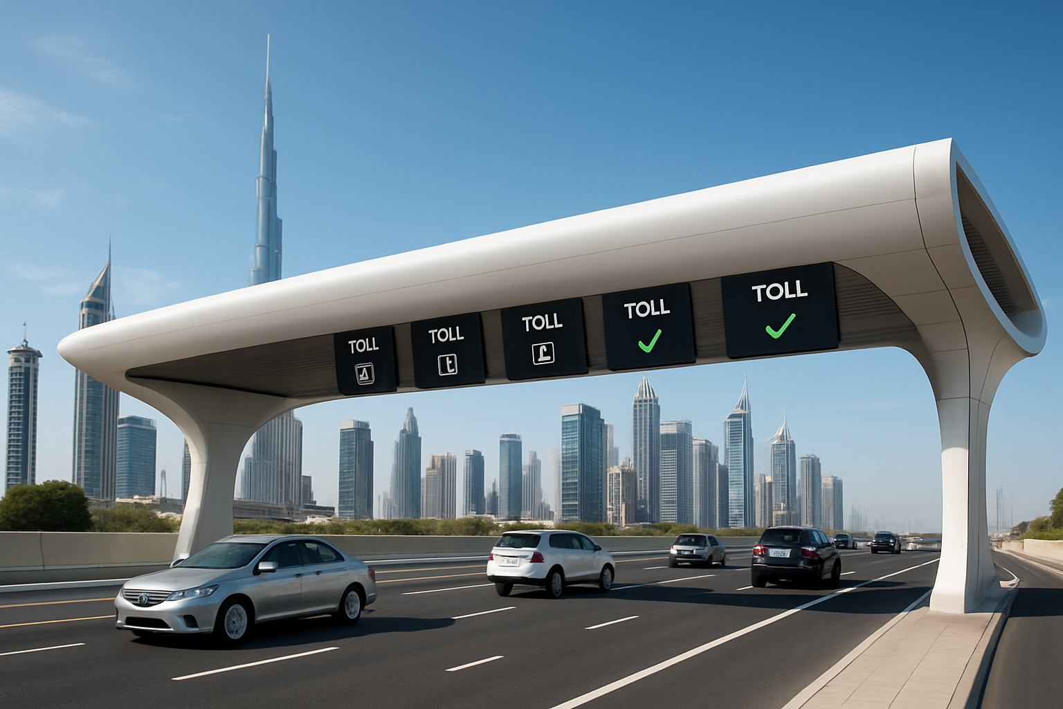 Modern toll gate on a Dubai highway